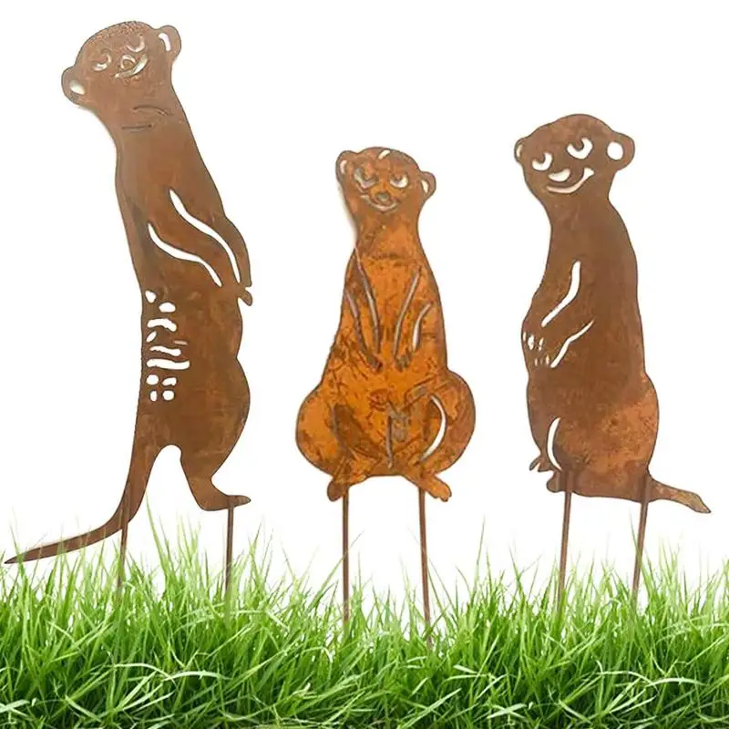 

Meerkats Garden Stake Ornament Set Outdoor Metal Figurine Set Of 3 Rusty Iron Art Garden Ornaments Inserted For Patio Backyard