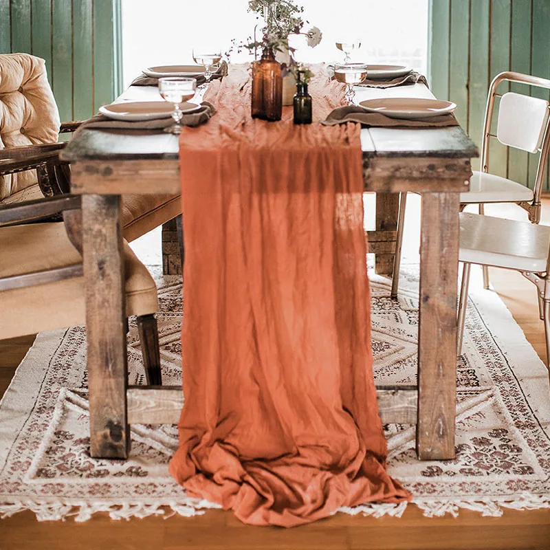 Christmas dinning table decoration rust table cloth set wedding decoration cotton gauze dusty blue napkins gift table runners