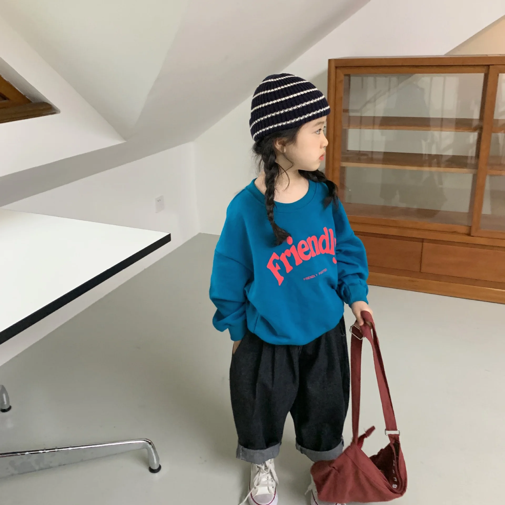 

Осенний Новый корейский Повседневный свитер с круглым вырезом Универсальный Свободный Повседневный Топ унисекс с длинными рукавами и надписью модная одежда для девочек