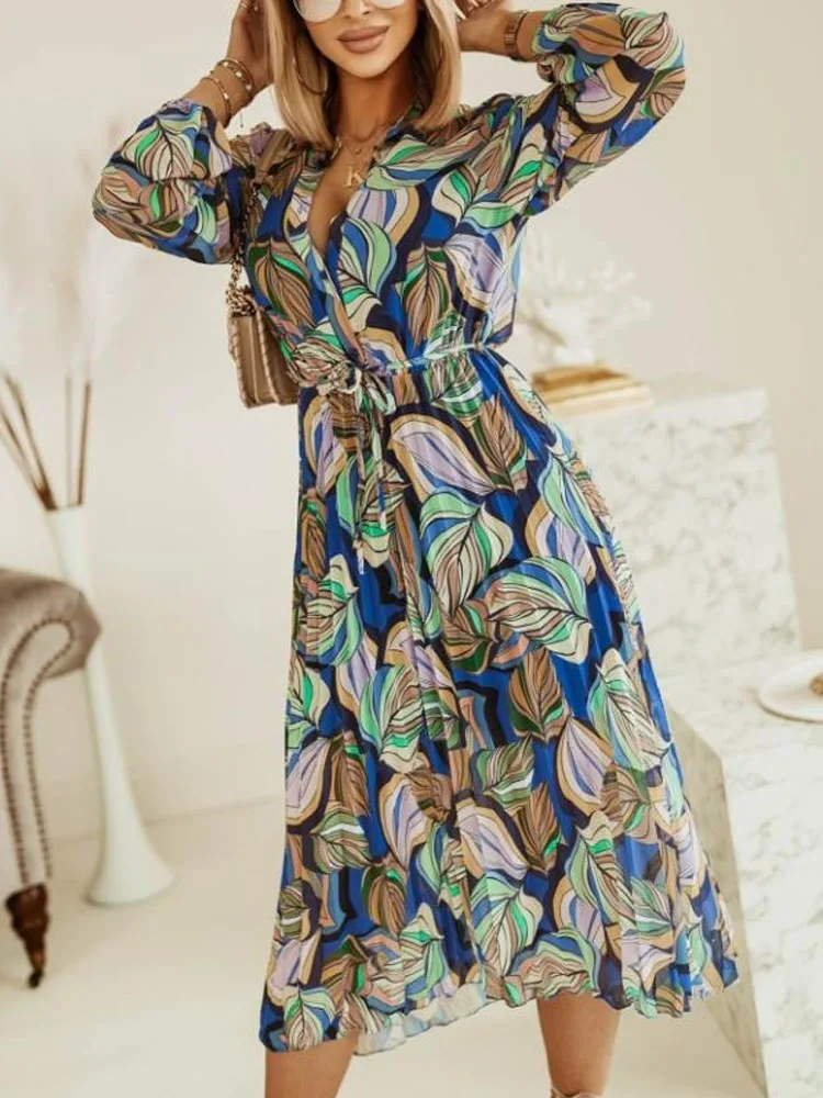 

Женское шифоновое пляжное платье с V-образным вырезом и принтом