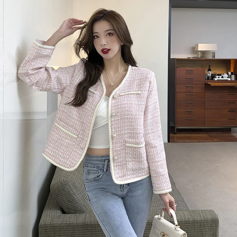 Короткая женская Милая твидовая куртка элегантное высококачественное пальто с