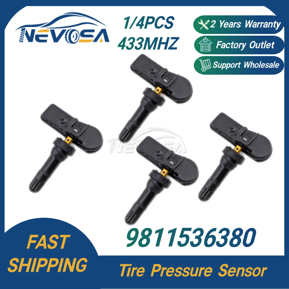 Датчик давления в шинах автомобиля Nevosa TPMS 9811536380 9802003680 433 МГц для Citroen Berlingo C4 C5 C8 C-Elysee Peugeot RCZ DS