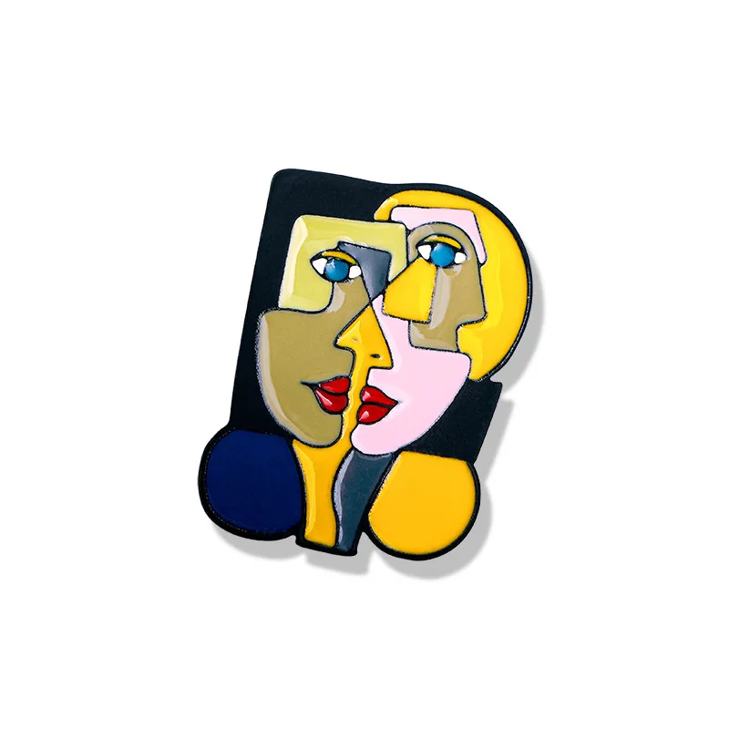 SKEDS Creative Women Enamel Abstract Face Brooch Art Painting Cartoon Splicing Lapel Pins Bages Fashion Clothing Coat Brooches images - 6