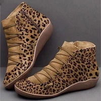 new brand womens ankle boots 2022 casual women winter boots leopard print wedges flat booties warm womens shoes botas de mujer
