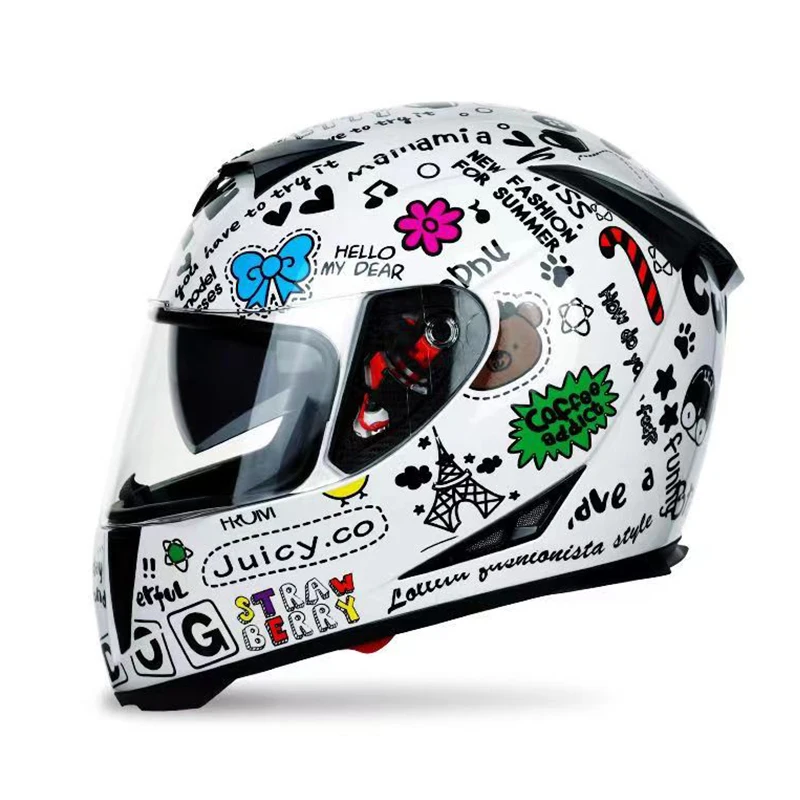 Motorcycle helmet men's and women's double lenses electric motorcycle full helmet personality all season coverage