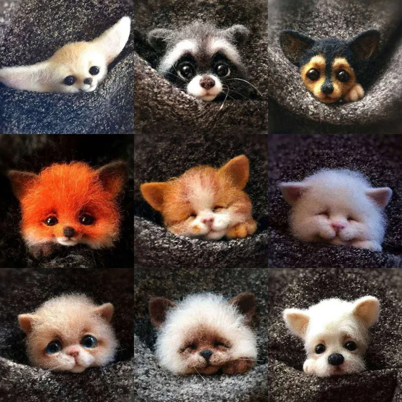 

Cute Animals Brooch DIY Wool Needle Felting Material Package Fox Doll Wool Felt Craft Poke Set Handcraft Kit Non-finished TJ7672
