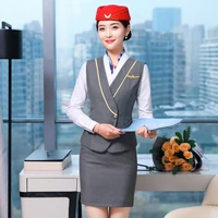 korean style spring autumn women skirt suits two piece set office ladies blazer wine red business work wear stewardess uniform