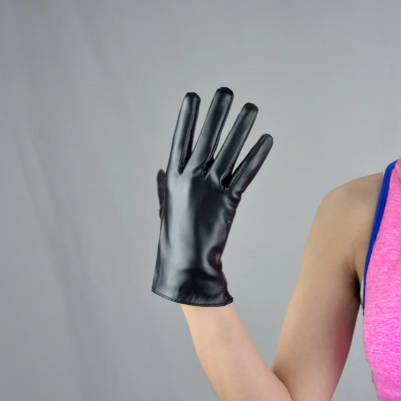 

21cm Leather Gloves Female Short Style Faux Sheepskin Leather Women PU Gloves Matte Black Nightclub Party Cosplay HPU16