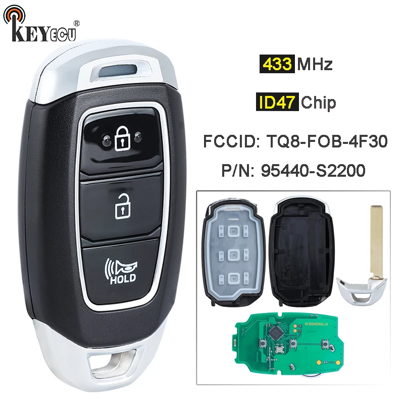 

KEYECU 433 МГц ID47 чип P/N: 95440-S2000 идентификатор FCC: флуоресцентная лампа для Hyundai Santa Fe 2020 2021 2022