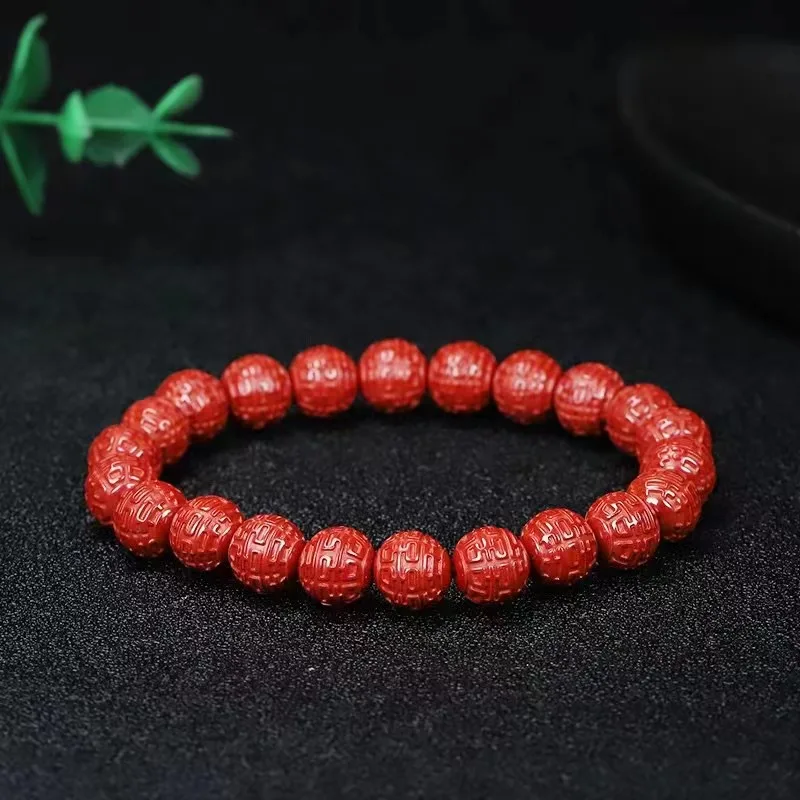 

Natural 100% real red Cinnabar Jade carved round bead Bless peace beads bracelets for couples woman men Gift with jade bracelet