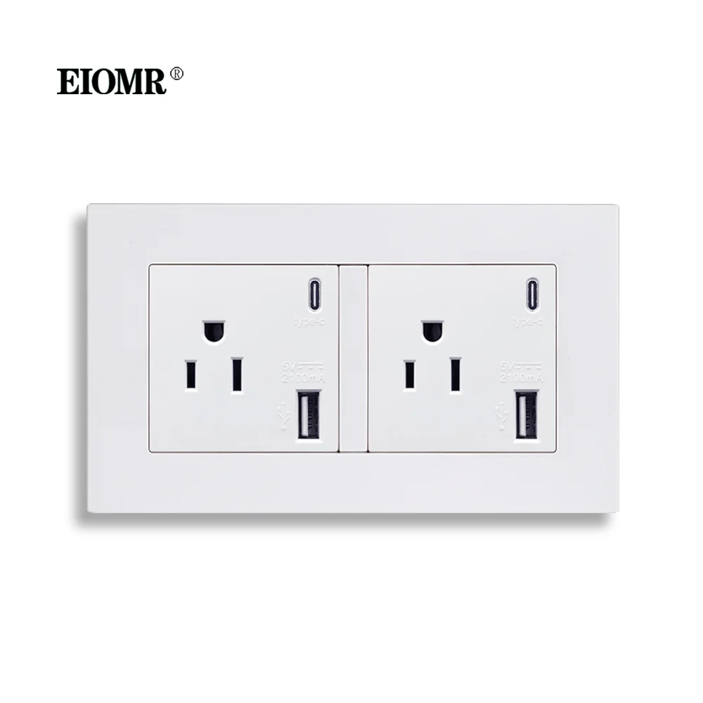 

EIOMR US Wall Charger Outlet 146mm*86mm Flame Retardant PC Panel 5V 2.1A Cell Phone Socket AC 110V-250V US Standard Power Outlet