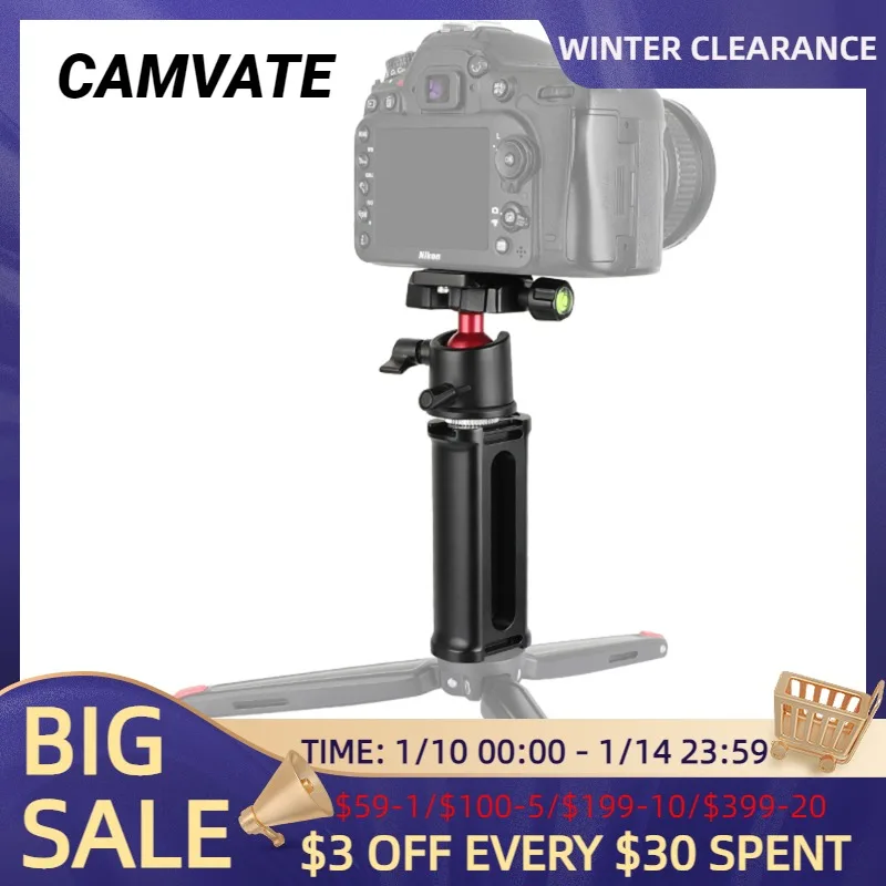 

CAMVATE 360° Rotating Tripod Head Adapter + Aluminum Handgrip + Quick Release Baseplate 1/4" Mounting Screw For Tripod/Minipod