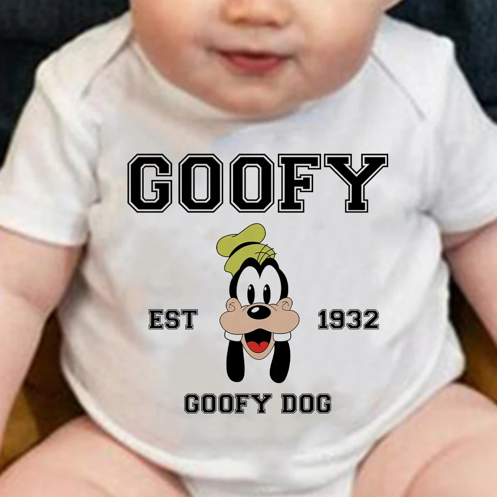 Летние детские комбинезоны с мультяшным принтом Est 1932 Goofy Dog Disney забавные