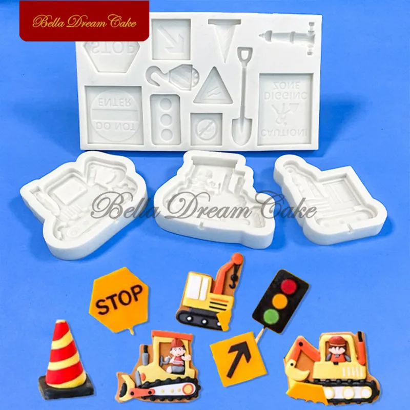 Building Signs/Hoist/Excavator Silicone Mold 3D Fondant Chocolate Mould DIY Clay Model Cake Decorating Tools Baking Accessories
