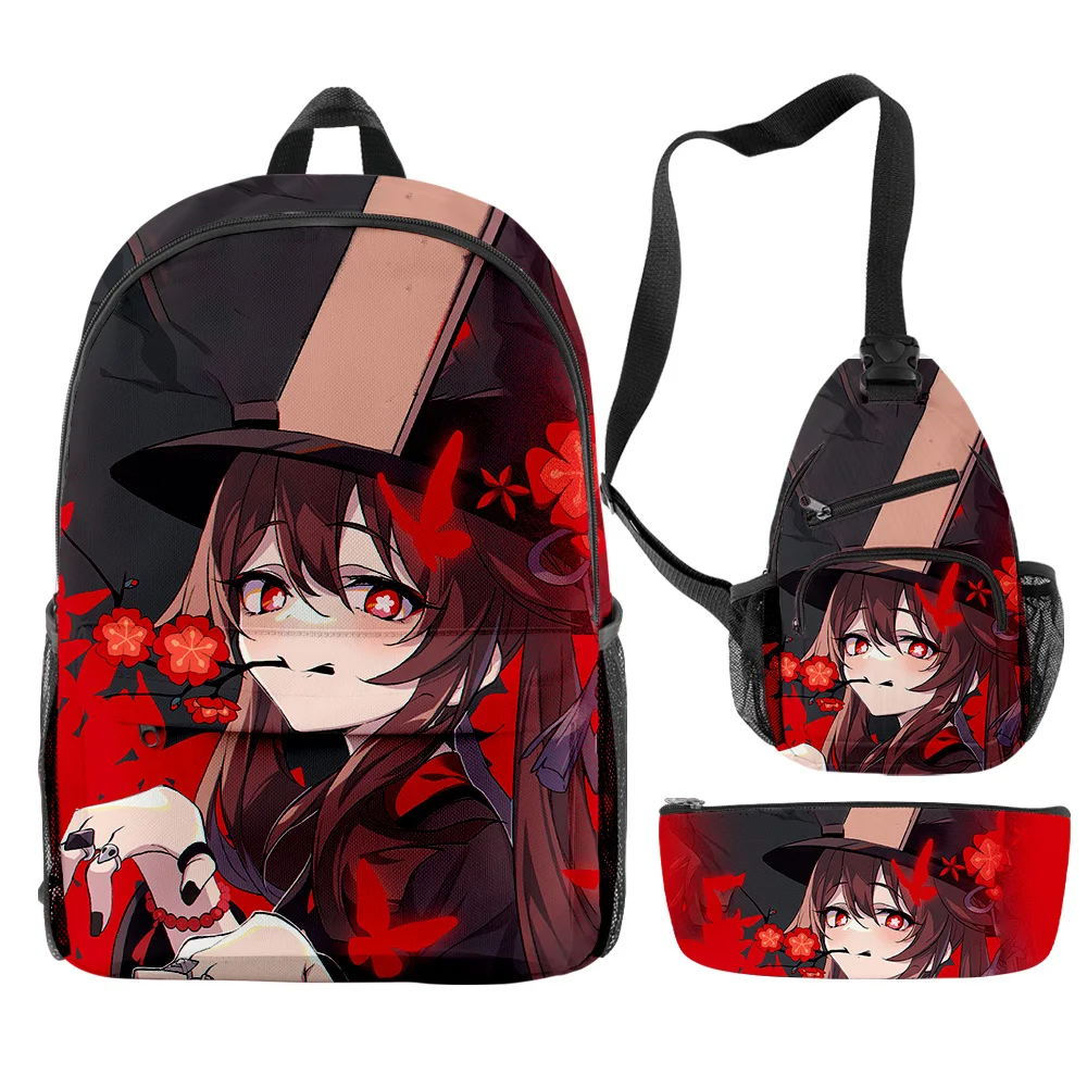 Online جينشين تأثير HuTao 3 قطعة المجموعة 2022 بنين بنات حقيبة الظهر طلاب المدارس الابتدائية المتوسطة تأثيري حقيبة مدرسية حقيبة صدر للرجال مقلمة