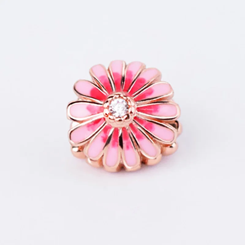 

Advanced 925 Solid Silver Beads Rose Pink Daisy Flower charms mybeboa Fit Pandora Original Bracelet Women DIY Jewelry Gift