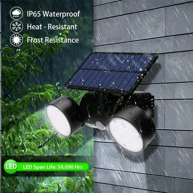 30 LED Solar Street Light Outdoor Wall Lamp with Dual Head Spotlights  Waterproof 360°Adjustable for Solar Motion Sensor Lights