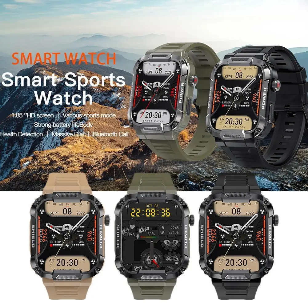 

Rugged Military Smart Watch Men for Xiaomi Huawei Android Ios Ftiness Watches Ip68 Waterproof 1.85'' Bluetooth Call Smartwa J8N4