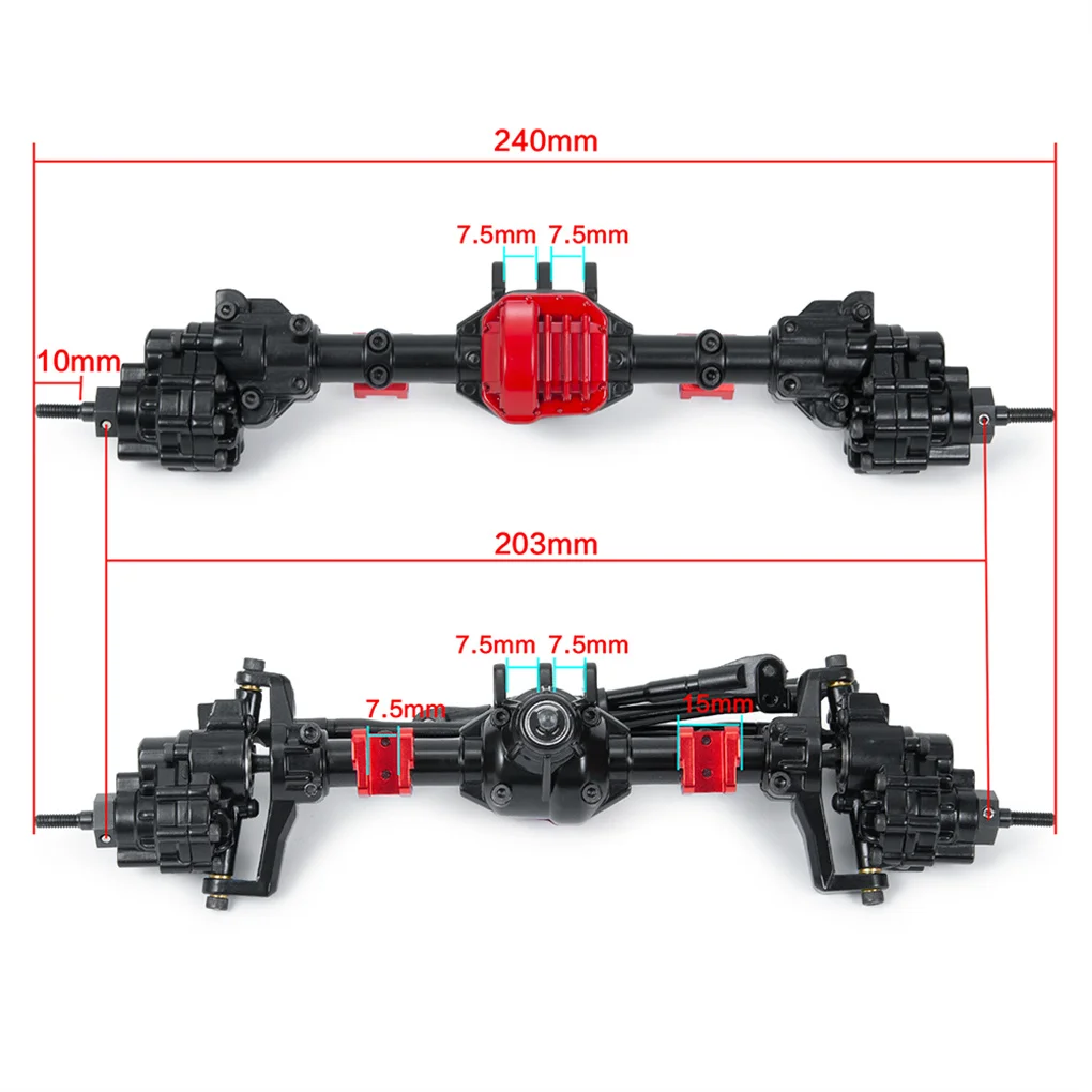 Передняя и задняя портальная ось из алюминиевого сплава для Axial SCX10 II 90047 90046 1/10 RC