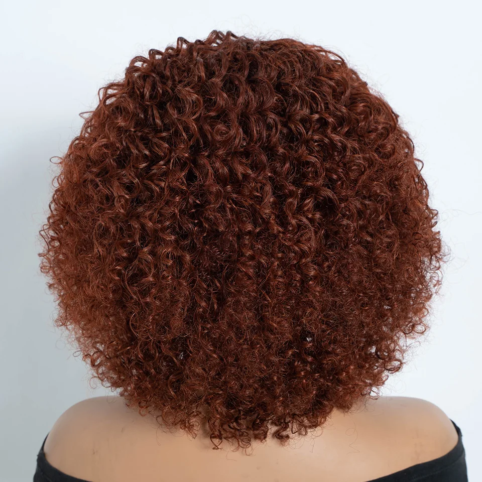 Фото Кудрявые парики красноватого оттенка # Парик 33A Jerry Curly Bob, предварительно осветленный, с кружевной основой, короткая стрижка пикси, матовый голубой, из натуральных волос, распродажа №5