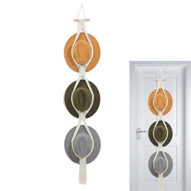 

Boho Hat Organizer Bohemian Display Hangers Storage Organizer Wall Bohemian Woven Hat Organizer With Decorative Tassels For
