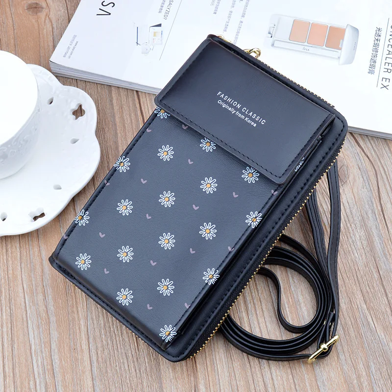 

Fashion Flower Print Women Single Shoulder Purse Ladies Casual Zipper Larger Capacity Mobile Phone Bags Female Luxury Wallet