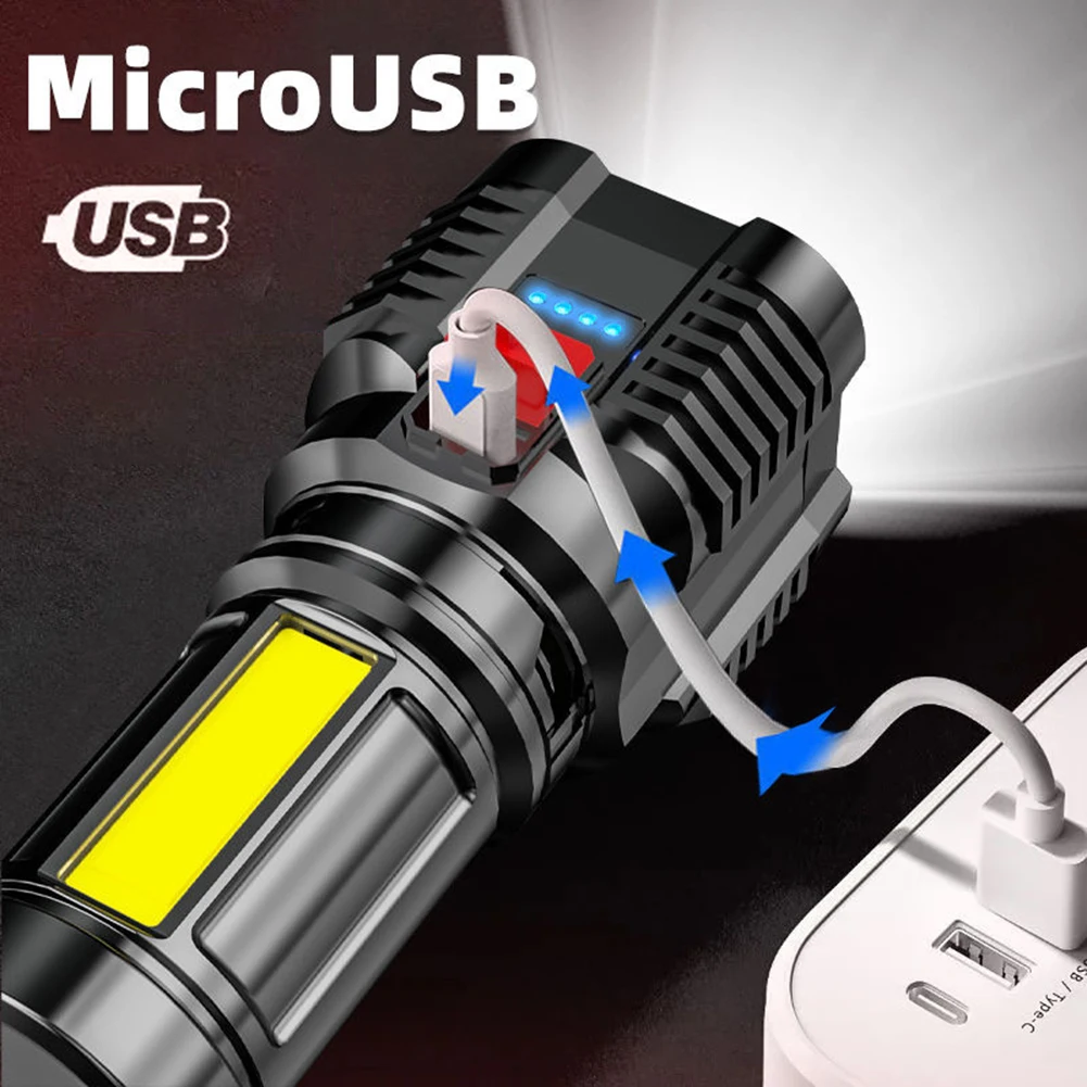 

COB Torch Light Waterproof LED Powerful Flashlight 500LM 4 Lighting Modes Rechargeable for Outdoor Camping for Fishing Hiking
