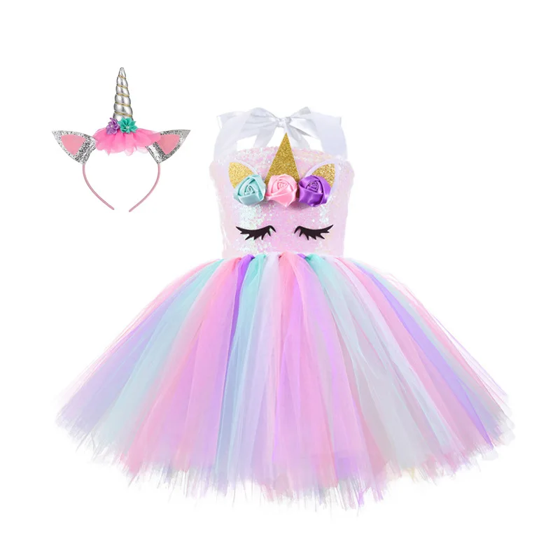 Christmas Unicorn Tutu Dress Rainbow Sequins Girls Ballet Dance Ball Princess Skirt Birthday Party Gift Halloween Costume enlarge