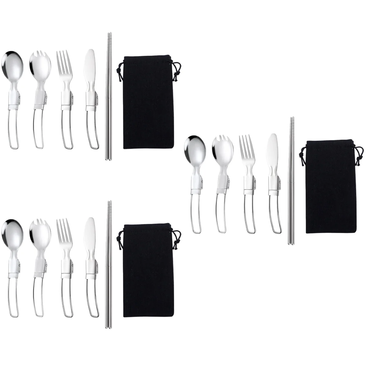 

3 Sets of Portable Camping and Picnic Tableware Stainless Steel Fork Spoon