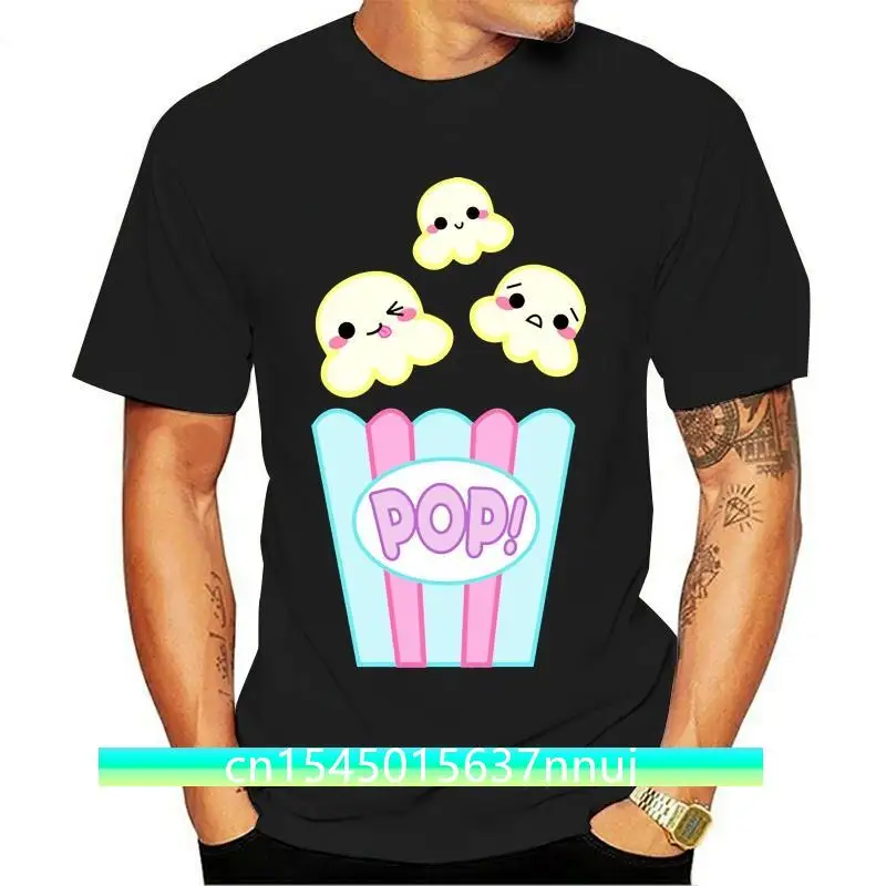 

Popcorn! Kawaii T Shirt For Men Naughty Cute Sad Summer Clothing Black Tops Movie Foodie Tee Shirts Cartoon Tshirt