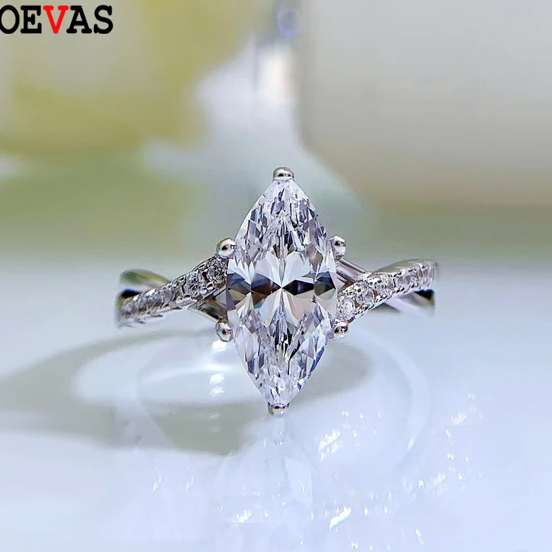 

OEVAS 100% 925 Sterling Silver 6*12mm horse eye single Rings High Carbon Diamond For Women Sparkling Wedding Fine Jewelry