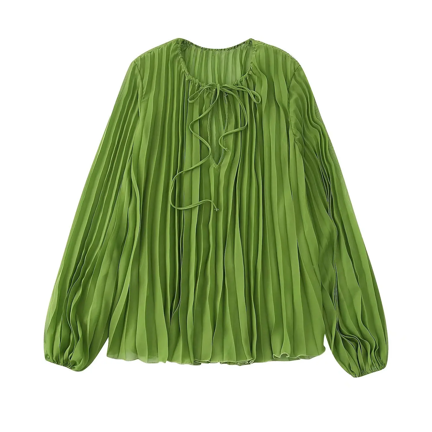 

SuperAen, новинка 2022, полный плиссированный дизайн, круглый вырез, на шнуровке, однотонные, универсальные, повседневные женские топы, рубашки