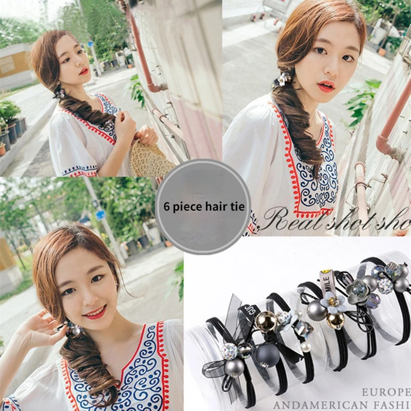 

6 Piece New Flower Scrunchie Women Girls Elastic Hair Rubber Bands Accessories For Girls Lady Tie Hair Rope Ring Headdress