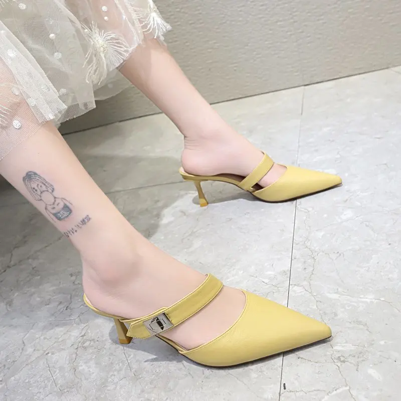 

Мюли женские летние с острым носком, блестящие сандалии на высоком каблуке, без застежки, искусственная кожа, туфли-лодочки