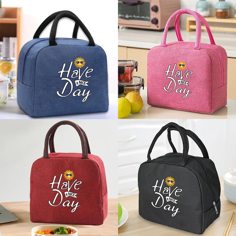 

Lunch Insulated Bag for Kids Meals Portable Thermal Food Picnic Bags English Pattern Handbags Organizern Unisex Bag Tote