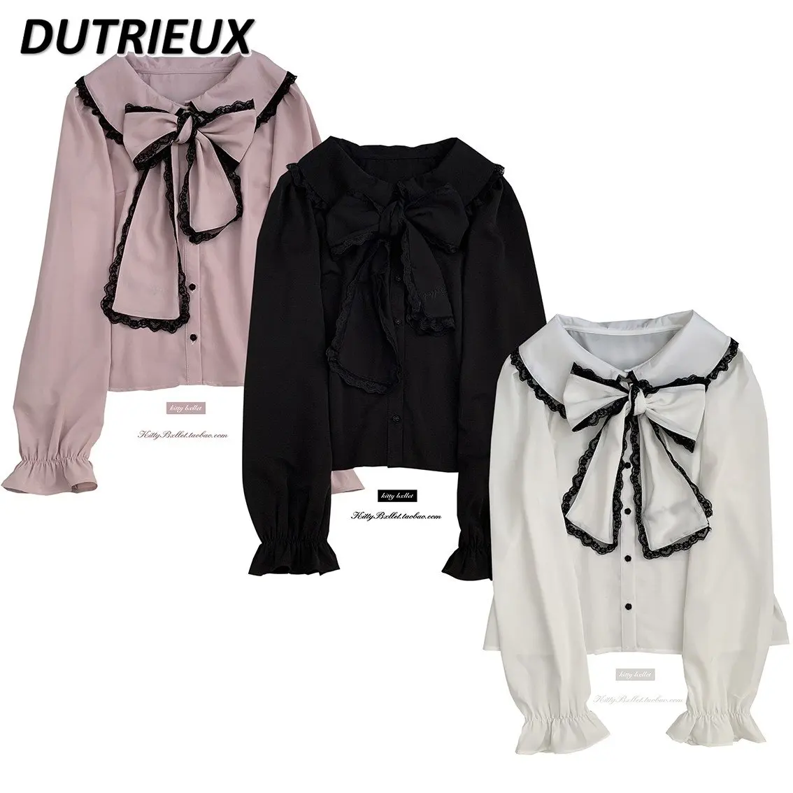 

Lolita Japanese Style All-Match Inner Wear Top Mine Mass-Produced Sweet Cute Pink Blouse Long Sleeve Bow Bottoming Shirt Camisa