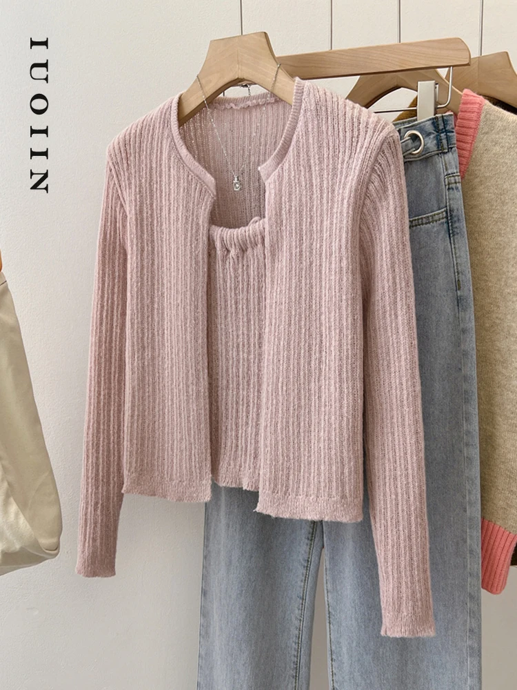 

Womens Sweaters 2023 Autumn Two Piece Sets Fashion Soft Simple Solid Tank Top Clothes + Korean Classic Sweater Basic Outerwear