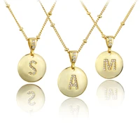 gold round zircon initial letter necklace stainless steel 26 letters girls women pendants charm necklaces couple jewelry gift