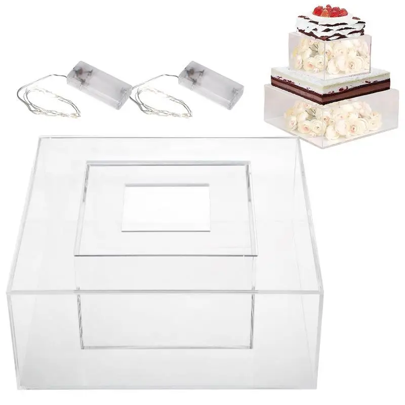 

Acrylic Fillable Cake Stand Square Dessert Bakery Stand Clear Acrylic Square Cylinder Display Box For Party Birthday Engagement