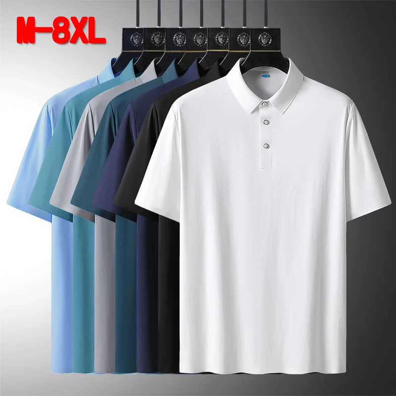 

Puls Size 6XL 7XL 8XL Polo Men's Short Sleeve T-Shirt Summer New Fashion Men's Golf Shirts Loose Brand Clothing Mens Polo Shirt