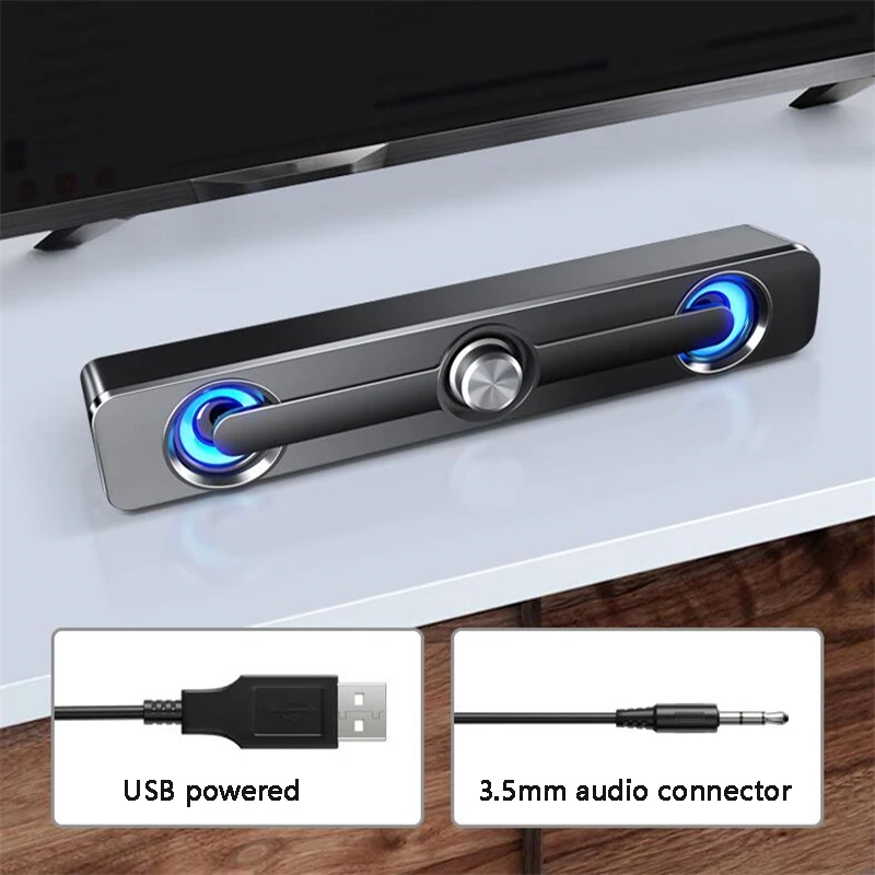 USB Wired Powerful Computer Speaker Bar Stereo Subwoofer Bass Speaker Surround Sound Box LED For PC Laptop Phone Tablet MP3 images - 6