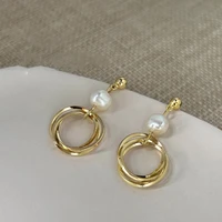 1 pair vintage gold pearl circle hoop earrings geometric heart piercings drop earrings for women party jewelry birthday gifts