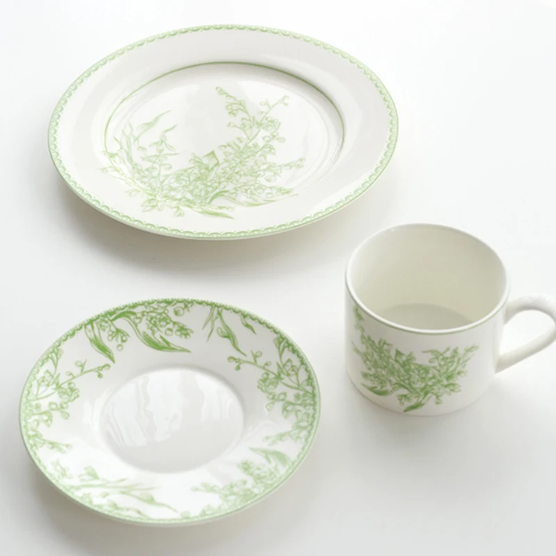 

Винтажная тарелка в европейском стиле, керамическая кофейная чашка с орхидеей и тарелка, чайная кружка, чашки для молока, стейк, паста, десерт, овощной салат, посуда