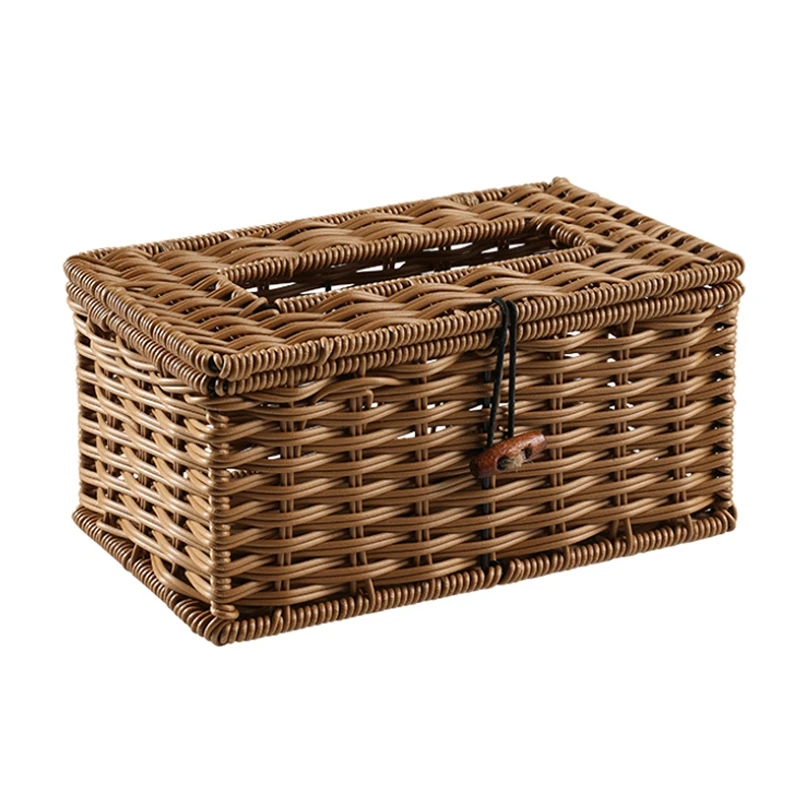 

Imitated Rattan Draw Box Tissue Box Elegant Home Decoration Handmade Desktop Tissue Box Napkin Storage Box 21X12cm