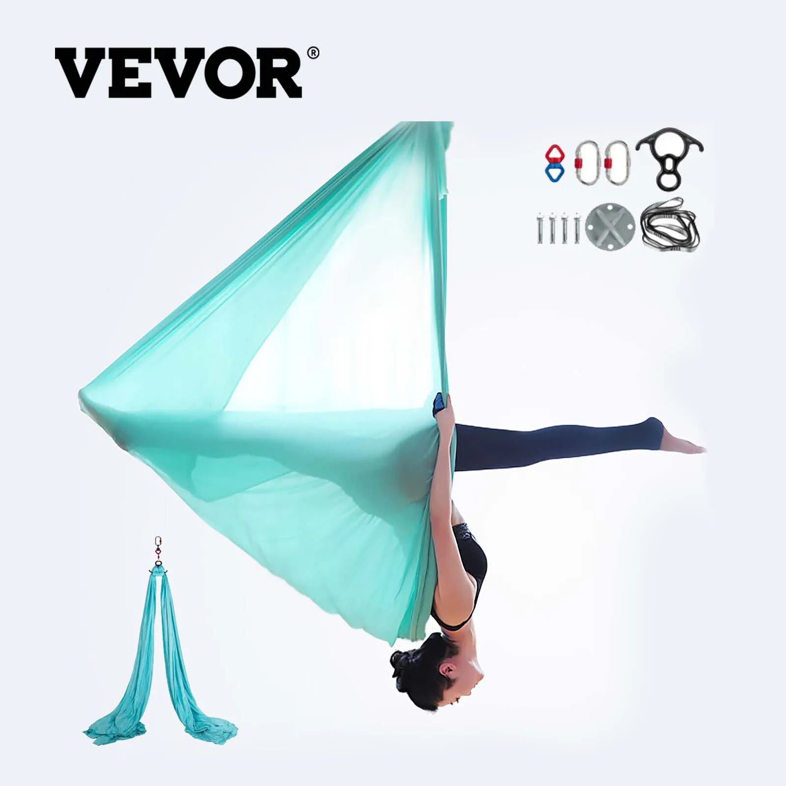 

VEVOR Aerial Silks Yoga Swing Kit Yoga Home Anti-gravity Fitness Gym 10M Long Yoga Swing Kit Yoga Hammock [Lake Blue]
