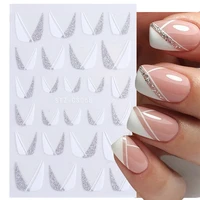 french tips nail stickers 3d shiny glitter silver white sliders decals geometry star nail art decorations adhesive foils manicur