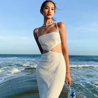 ledp solid sleeveless slips backless bandage hollow out maxi dress sexy bodycon summer elegant outfit holiday beach y2k cute