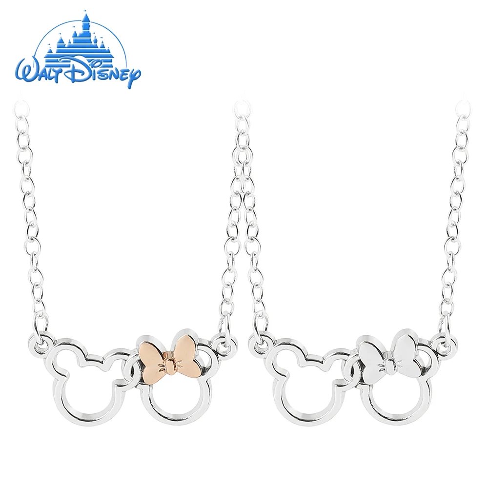 

Disney Mickey And Minnie Mouse Silver Plated Silhouette Pendant Necklace Jewelry Accessories for Girls Women Christmas Gifts