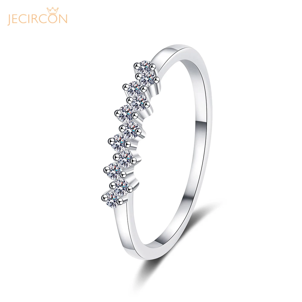 

JECIRCON 0.165 Carat Moissanite Small Row Ring for Women 925 Sterling Silver Plated pt950 Gold Simple Diamond Band Party Jewelry