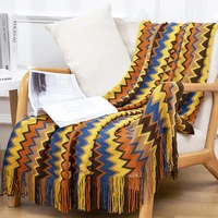 2022 wool knitted sofa blanket cover blanket bohemian bed end blanket stripe tassel blanket summer nap bed throw